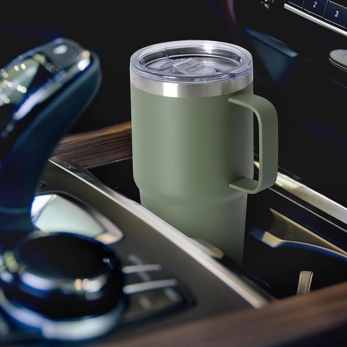 HASLE OUTFITTERS 20oz Tumbler with Handle, Stainless Steel Tumbler with Lid Metal Insulated Travel Coffee Mug Double Wall Vacuum Spill Proof Reusable Coffee Cup, Amy Green 1 Pack