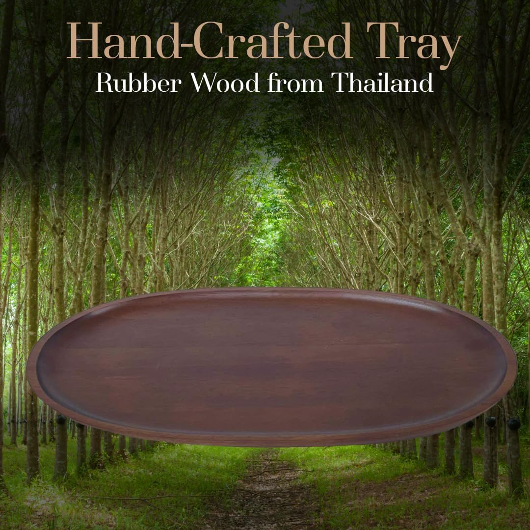 Woodard & Charles Extra Large Oval Serving Tray – Walnut-Stained Wood Platter for Kitchen, Dining, Parties & Home Décor