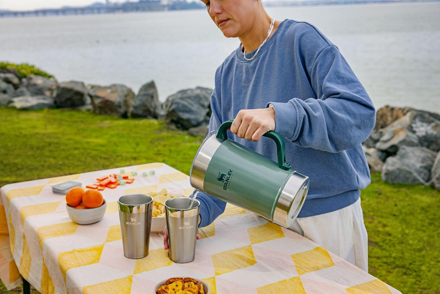 Stanley Stay-Chill Pitcher 64 oz | Cold Water, Beer, and Drink Pitcher with Lid | Large Capacity Durable Beverage Container with Handle | Insulated Stainless Steel | BPA-Free | Ash