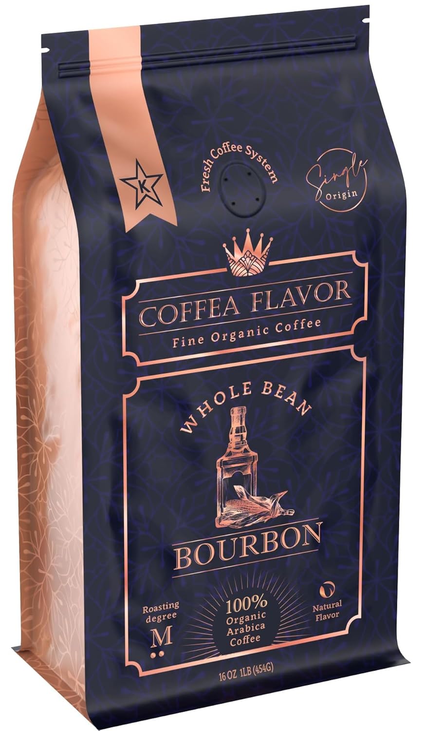 Bourbon Flavored Whole Bean Coffee – 100% Arabica, Single Origin, Medium Roast, Rich and Smoky Flavor, Naturally Sweetened – Perfect for Cold Brew – by Coffea Flavor