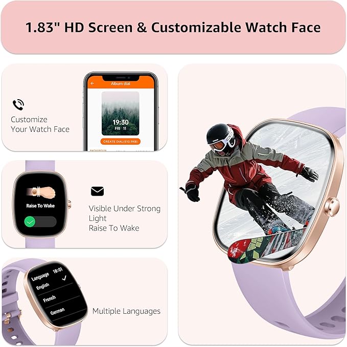 Smart Watch for Men Women Make/Answer Calls,1.83"Fitness Tracker with Sleep Tracker/Blood Pressure/Heart Rate Monitor,Pedometer,100+ Sport Modes,IP68 Waterproof,350 Mah, Compatible with Android&iPhone