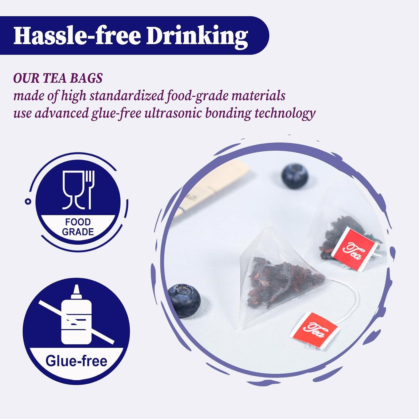 FullChea - Blueberry Tea Bags, 50 Teabags - Premium Blueberry Blend Herbal Tea - Harmonious Mix of Blueberries, Hibiscus, Raisins, Mint Leaves - Rich in Natural Goodness, Delightful Taste