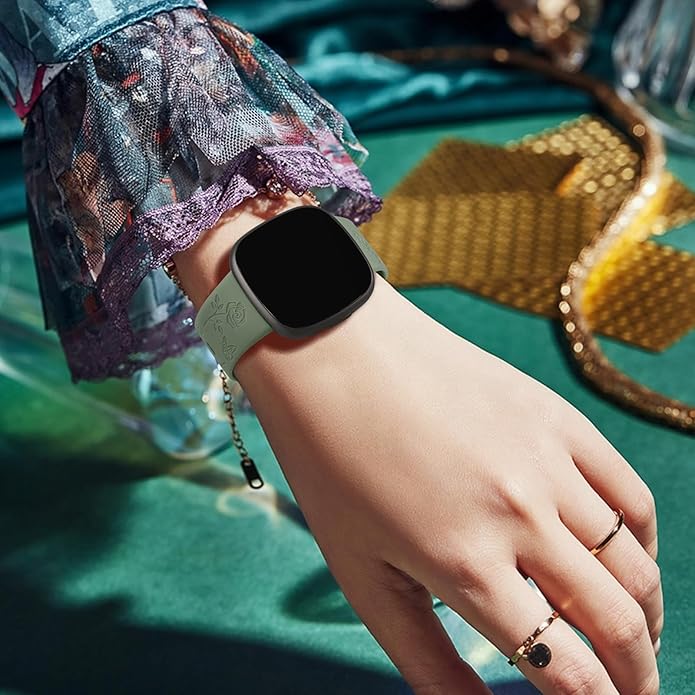 AK Floral Engraved Band Compatible with Fitbit Sense 2 / Sense Bands/Fitbit Versa 4 / Versa 3 Bands Women Men, Soft Sport Replacement Wristbands for Fitbit Sense 2 / Sense/Versa 4 / Versa 3 Smart Watch