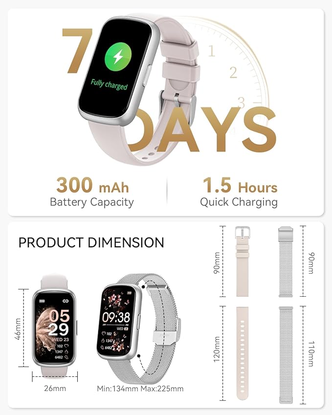 RUXINGX Fitness Tracker, Smart Watches for Women with Heart Rate/Sleep/Blood Oxygen Monitor, Fitness Watches for Women for Android/iOS Phones, IP68 Waterproof Watch (2 Bands)
