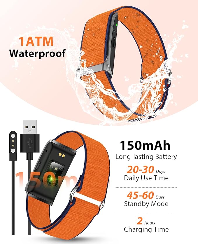 Smart Bracelet, Wearable Activity & Fitness Tracker Band, 24H Sleep Tracker, All-Day Continuous Heart Rate Blood Pressure Stress HRV Monitor, 120+ Sport Modes Smart Wristband with 2 Bands, Free APP