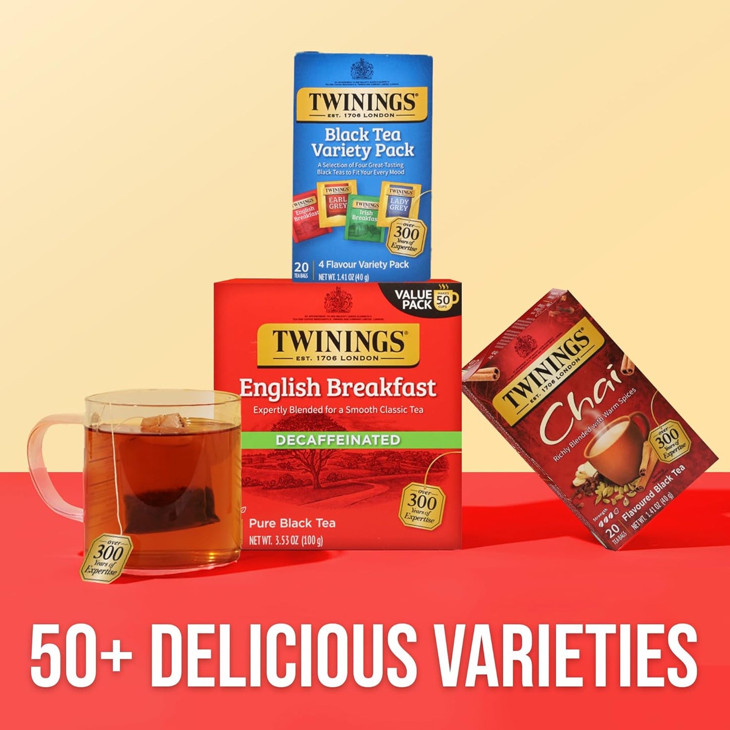 Twinings Variety Pack Black Tea Bags, 20 Count (Pack of 6), Includes English Breakfast, Early Grey, Irish Breakfast, and Lady Grey, Caffeinated, Enjoy Hot or Iced, 120 Teabags