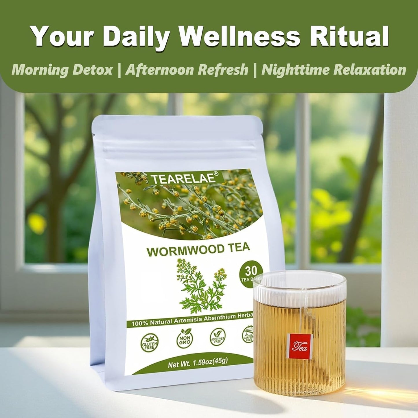 TEARELAE - Wormwood Tea Bags, 30 Count - Premium Natural Wormwood Herb - Non-GMO - Caffeine-free - Support Healthy Digestion