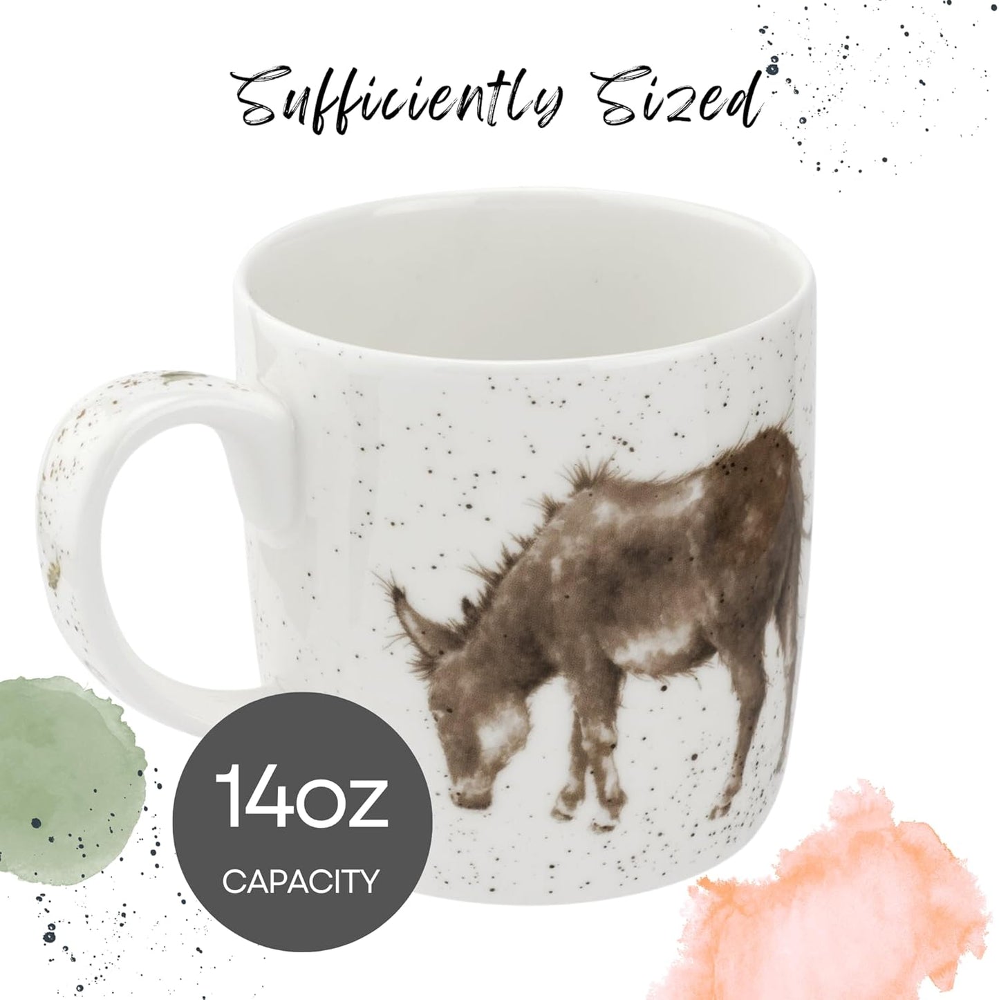 Royal Worcester Wrendale Designs 14 oz Mug, Gentle Jack - Fine Bone China with Donkey Motif - Woodland Themed Tea Mug for Cozy Cottagecore Homes - Safe Ceramic Drinkware for Daily Use