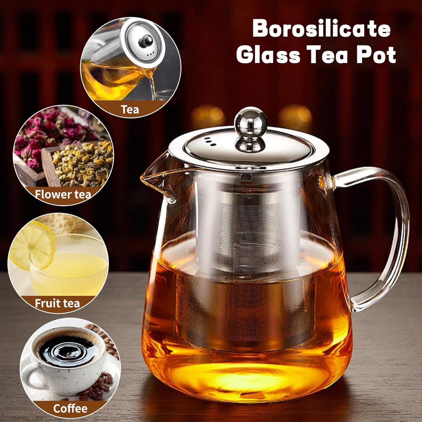 Glass Teapot, Tea Pot with Removable Infusers for Loose Tea, Borosilicate Glass Tea Kettle Tea Maker Stovetop for Party, Camping,Travel (550ML)