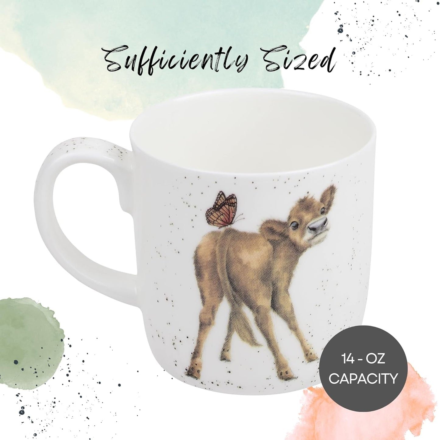 Royal Worcester Wrendale Designs Bessie Cow Mug | 14 Ounce Large Coffee Mug with Cow Design | Made from Fine Bone China | Microwave and Dishwasher Safe