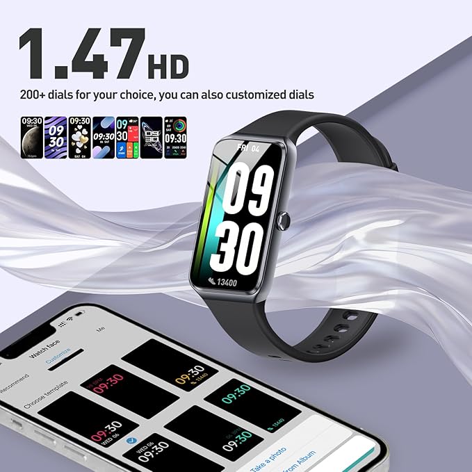 Activity & Fitness Trackers,1.47" Smart Fitness Watch with 24/7 Blood Pressure/Blood Oxygen/Heart Rate/Stress Monitoring, IP67 Waterproof Calorie Step Sleep Tracker Health Watch for Women Men
