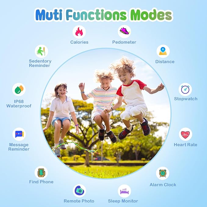 Smart Fitness Tracker Watch for Kids - Boys Girls Waterproof Smartwatch with Pedometer Heart Rate Sleep Tracking Alarm Clock Activity Tracker Calorie Step Counter Watch for Girls Boys Teens