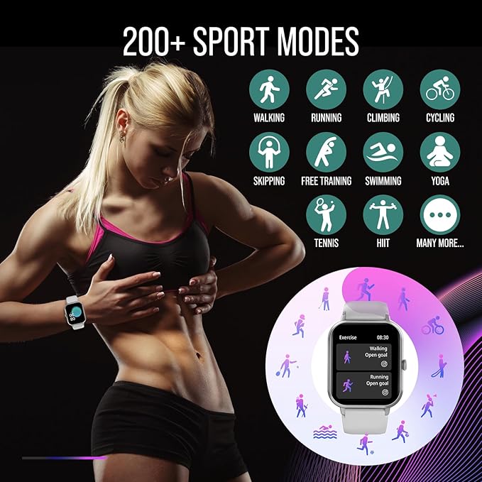 Smart Watch (Answer/Make Calls) 1.83" Fitness Tracker Heart Rate Blood Pressure Oxygen Sleep Monitor 200 Sport Modes Step Calories Trackers IP67 Waterproof Android iPhone Women Men (Silver)