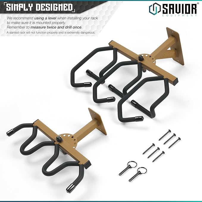 Savior Equipment Wall-Mount Rifle Rack Tactical Shotgun Carbine Firearm Free-Standing Gun Display Indoor Storage Rack - Heavy Duty Steel, Wide Angle Adjustment, 3-Slot Holds up to 75 Lbs