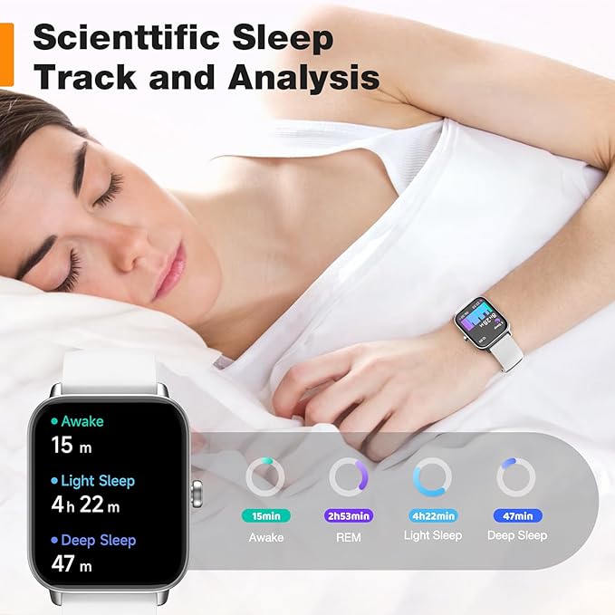 Smart Watch for Women Android iPhone Compatible, 1.8” Touchscreen,Bluetooth Call,24/7 Heart Rate, SpO2 Monitor, Step Counting, Sleep Tracking, IP68 Waterproof Activity Tracker and Smartwatch(White)
