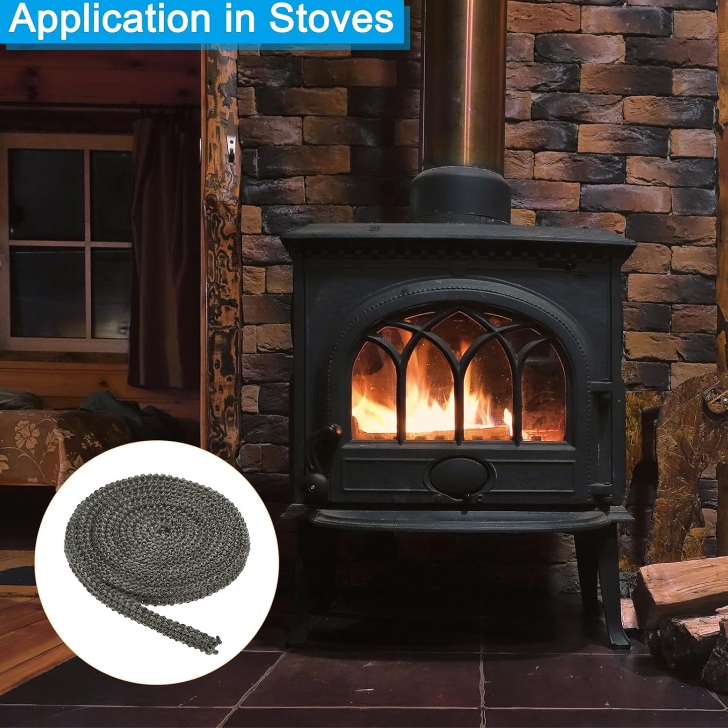 PATIKIL Wood Stove Gasket, 2Pcs 3/8" x 1/8" x 118" Flat Graphite Fiberglass High-Temperature Resistance Seal Rope for Stoves Fireplace Door, Black