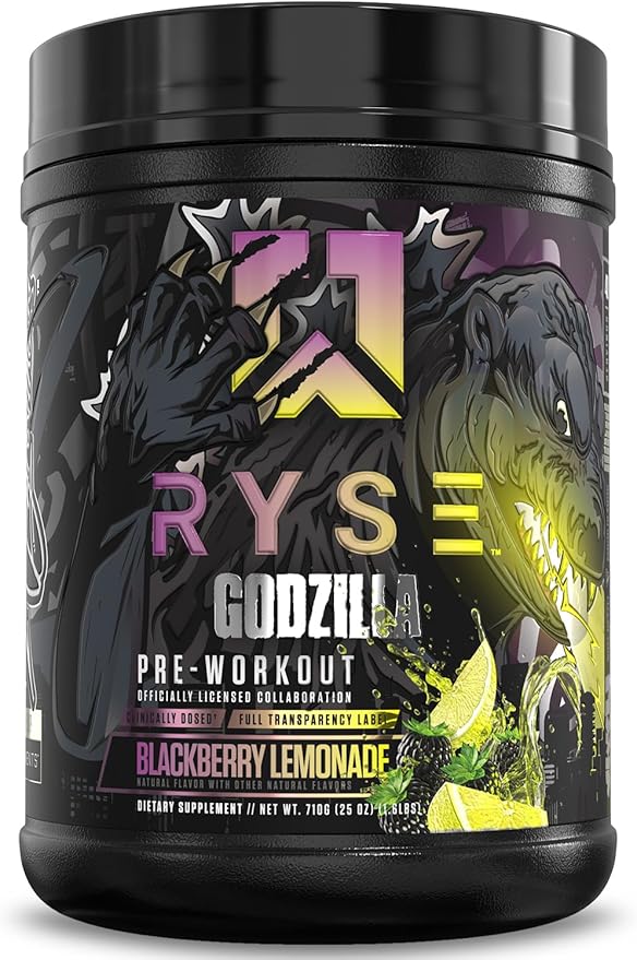 Ryse Godzilla X Noel Deyzel Pre Workout Powder - BlackBerry Lemonade - 400mg Caffeine, High Stim Pre-Workout for Men & Women with Citrulline & Beta Alanine - Energy, Pump & Focus - 20/40 Servings