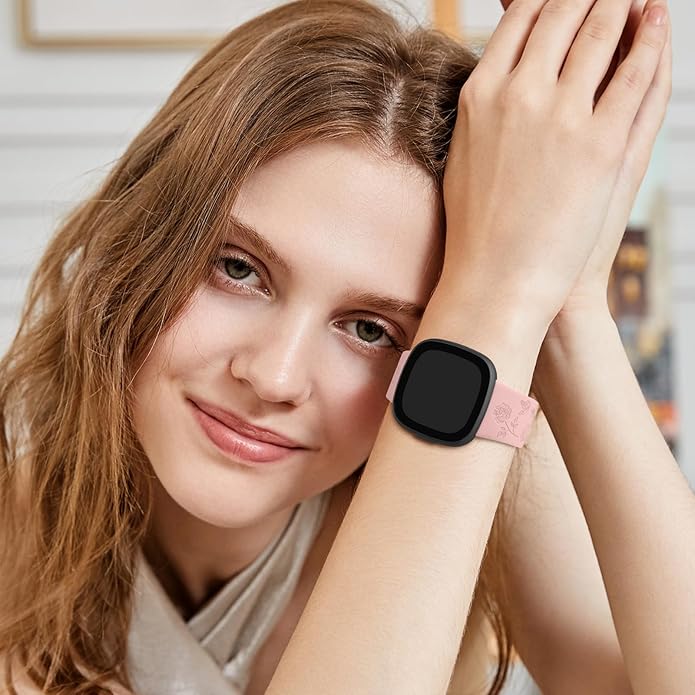 AK Floral Engraved Band Compatible with Fitbit Sense 2 / Sense Bands/Fitbit Versa 4 / Versa 3 Bands Women Men, Soft Sport Replacement Wristbands for Fitbit Sense 2 / Sense/Versa 4 / Versa 3 Smart Watch