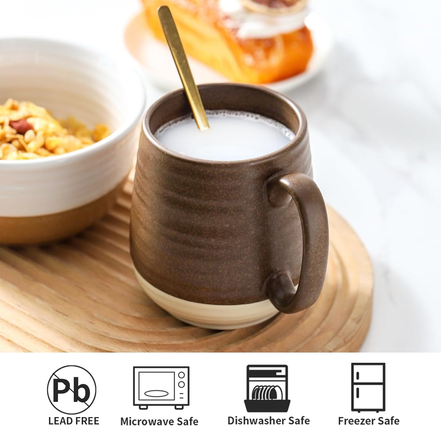 Hasense 20oz Coffee Mug, Ceramic Coffee Cup With Handle for Dad, Large Latte Cup for Tea, Coffee, Cocoa, Dishwasher and Microwave Safe, 1 PCS(Brown)