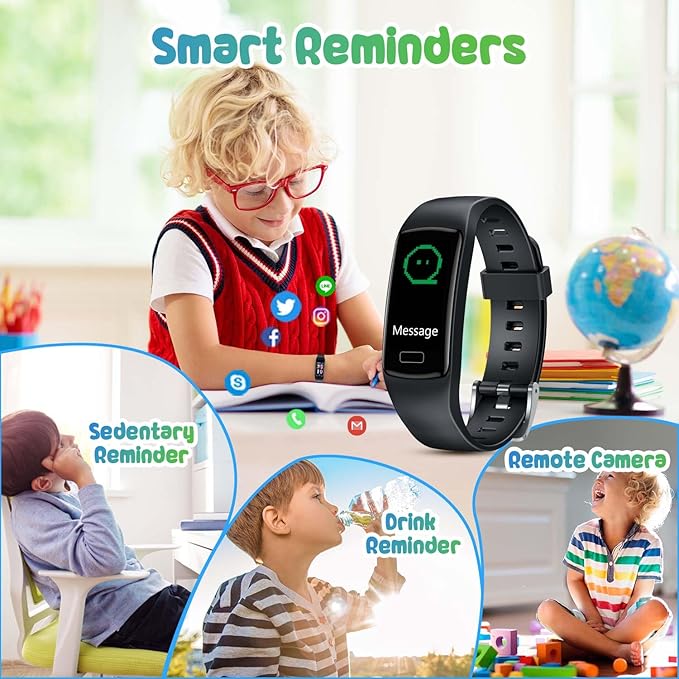 Smart Fitness Tracker Watch for Kids - Boys Girls Waterproof Smartwatch with Pedometer Heart Rate Sleep Tracking Alarm Clock Activity Tracker Calorie Step Counter Watch for Girls Boys Teens