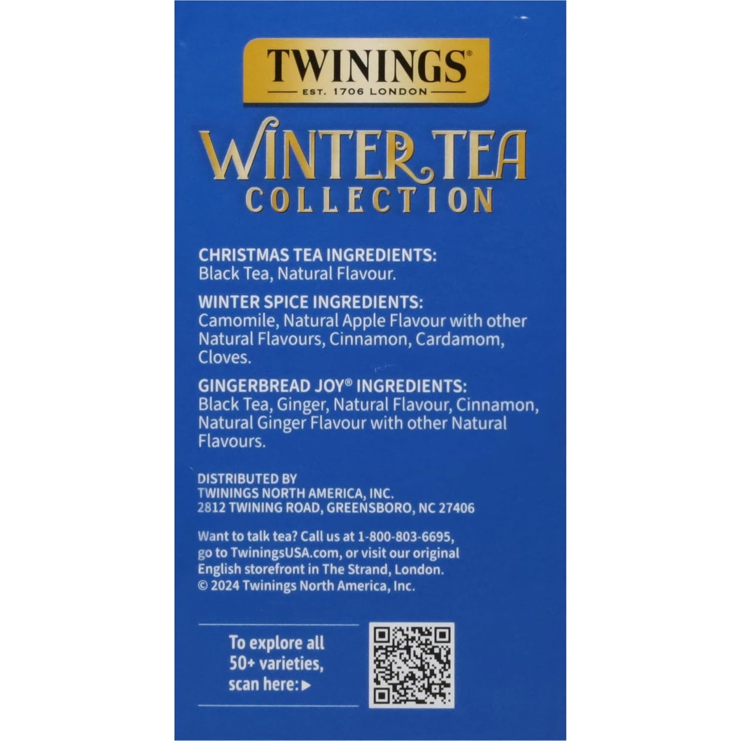 Twinings Winter Tea Collection, Limited Edition Holiday Gift Box, 20 Count (Pack of 3), Includes Christmas Tea, Winter Spice, and Gingerbread Joy, Enjoy Hot or Iced, 60 Teabags