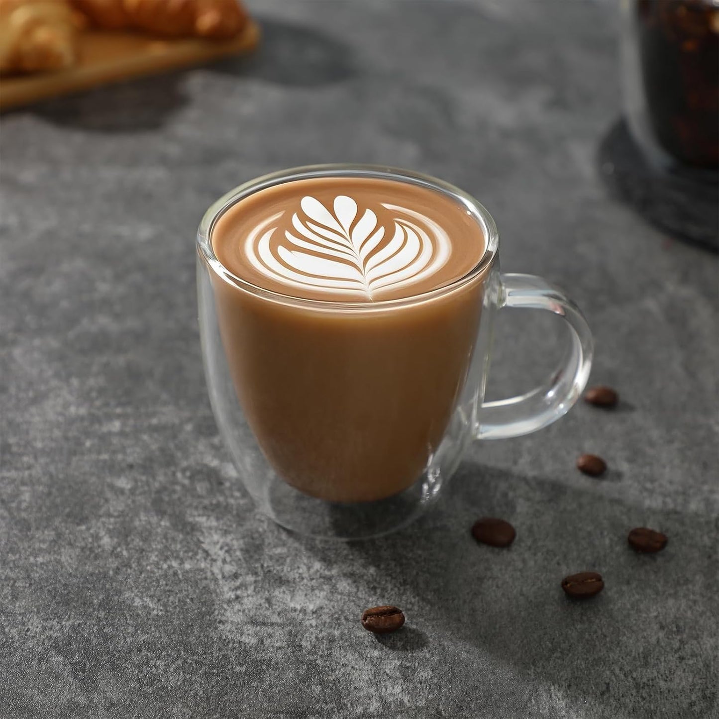 Aurzen 2 Pack Double Walled Glass Coffee Mugs with Handles, Large Insulated Layer Coffee Cups, Clear Borosilicate Mugs, Perfect for Cappuccino, Tea, Microwave Safe (5oz-2Pack B)