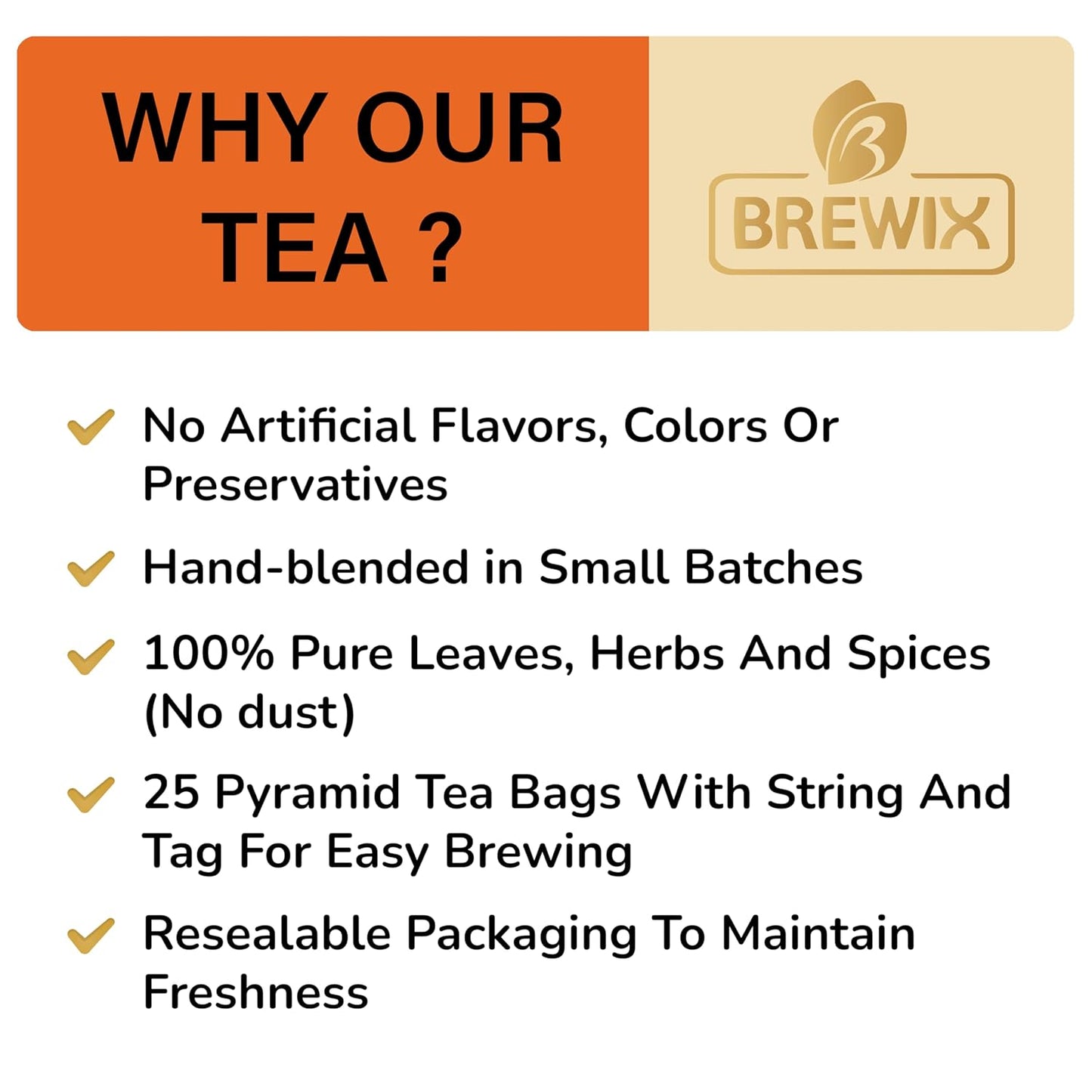 BREWIX, Sweet Orange Hibiscus Tea Bags (25 Pyramid Tea Bags) Caffeine-Free Herbal Tea | Ginger, Hibiscus, Spearmint, Rosehip, Turmeric | Supports Daily Balance & Calm | For Health & Wellbeing | Iced and Hot