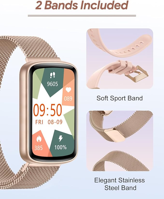 RUIMEN Fitness Tracker, Fitness Watches for Women Men with Heart Rate Monitor Blood Oxygen Sleep Tracker Pedometer, 1.47" Smart Watch Step Calorie Counter for Android iOS IP68 Waterproof (Pink)