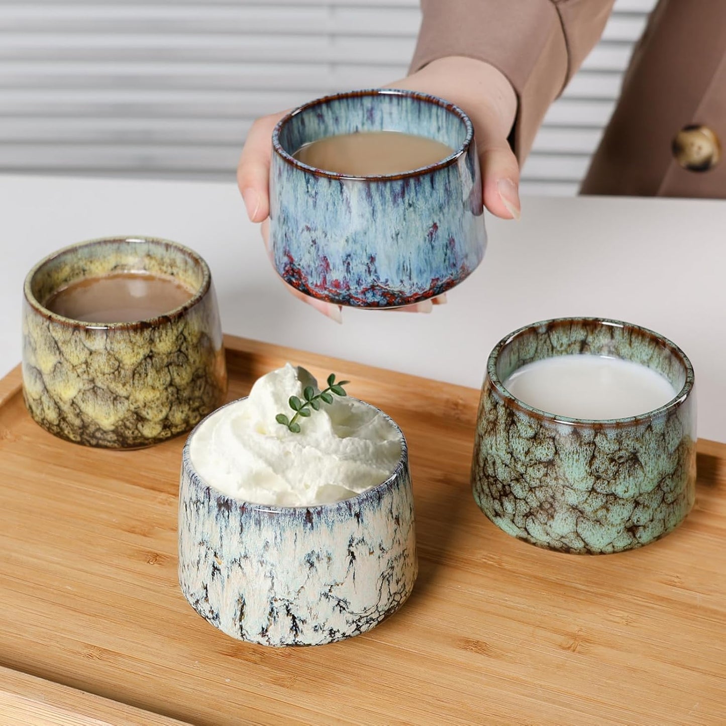 Ceramic Espresso Cups Set of 4, Espresso Coffee Mugs, Special Glazed Demitasse Cups Expresso Coffee Cup for Espresso Machine