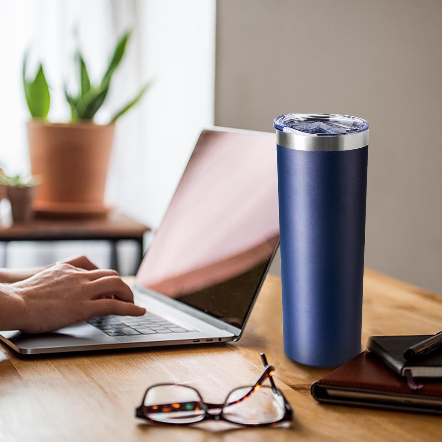 20 oz Skinny Tumbler with Lid and Straw,Stainless Steel Vacuum Insulated Tumbler Cup Double Wall Leak-proof Coffee Mug,Travel Thermal Water Tumbler for Office,Outdoor (Black/White/Navy blue/Grey)