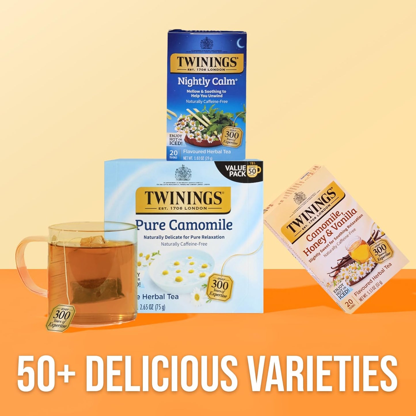 Twinings Nightly Calm Herbal Tea Individually Wrapped Bags, 20 Count (Pack of 1), Spearmint & Lemongrass, Naturally Caffeine-Free, Enjoy Hot or Iced, 20 Teabags
