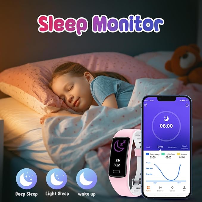 Smart Fitness Tracker Watch for Kids - Boys Girls Waterproof Smartwatch with Pedometer Heart Rate Sleep Tracking Alarm Clock Activity Tracker Calorie Step Counter Watch for Girls Boys Teens