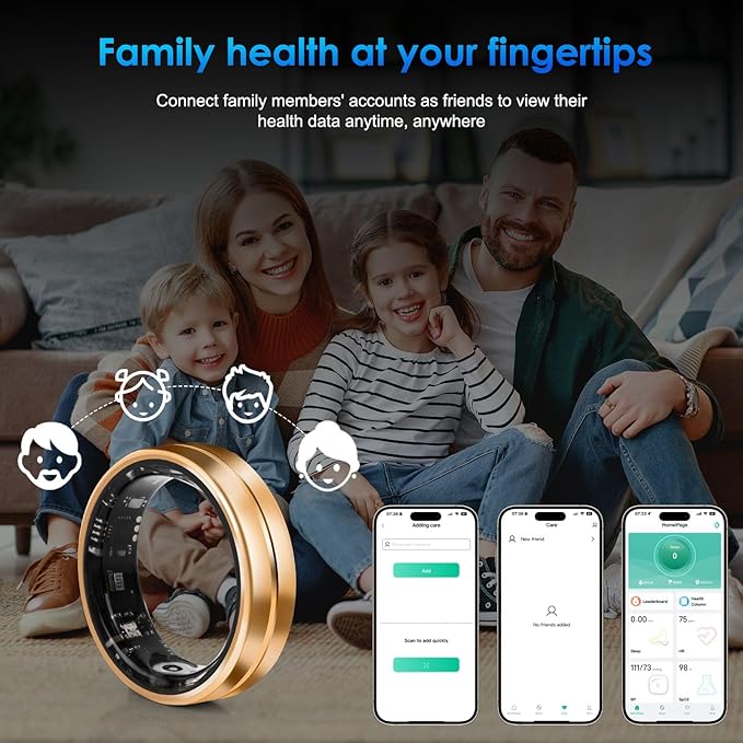 Smart Ring Fitness Tracker for Women Men - Waterproof Health Rings for Sleep Tracker, Heart and Blood Oxygen Monitor, Fitness Ring for Family Care,Step and Burned Calories Counter(8#)