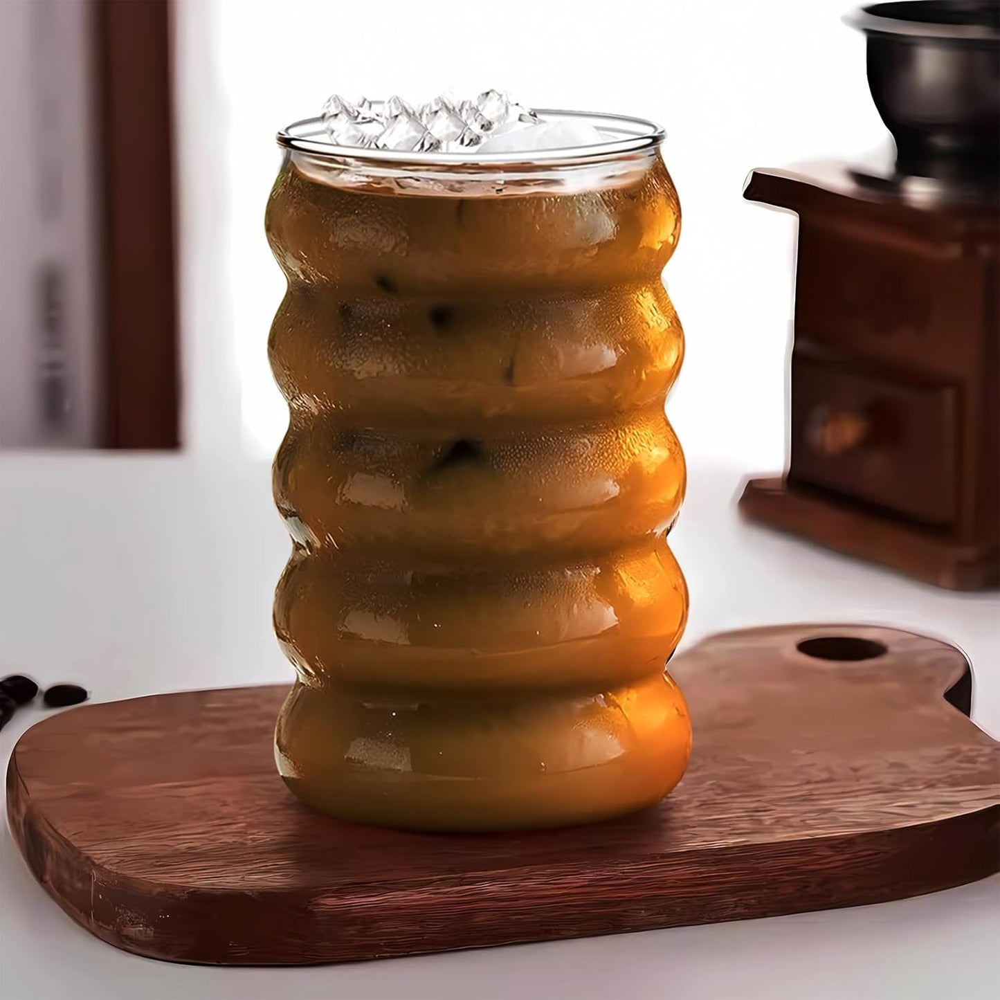 4 Pcs 20oz Drinking Glasses Set with Bamboo Lids and Straws, Cute Iced Coffee Glass Cups, Iced Coffee Tumblers, Thick Drinking Jars for Smoothie, Boba Milk Tea, Ideal for Gift, with Straw Brush