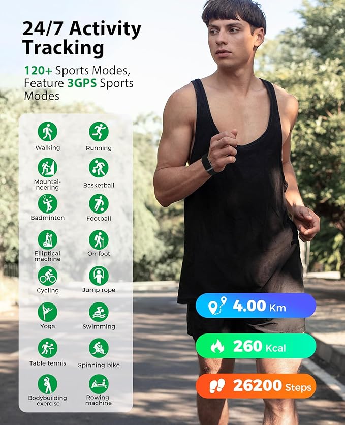 Smart Bracelet, Wearable Activity & Fitness Tracker Band, 24H Sleep Tracker, All-Day Continuous Heart Rate Blood Pressure Stress HRV Monitor, 120+ Sport Modes Smart Wristband with Free APP 2 Bands