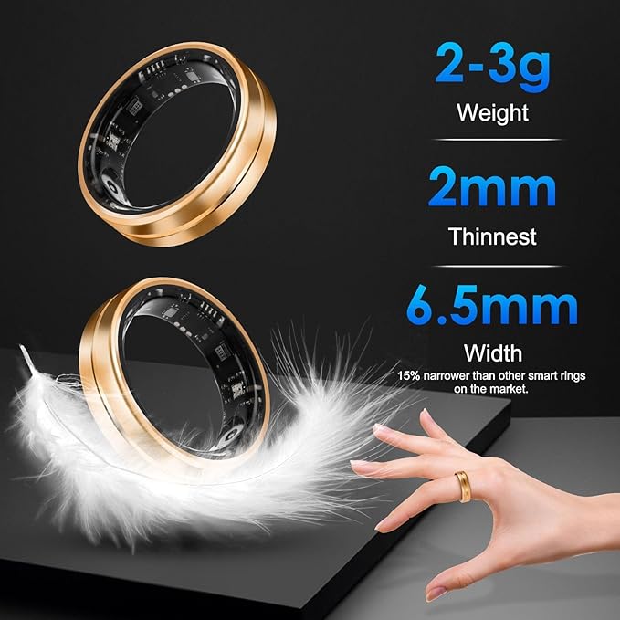 Smart Ring Fitness Tracker for Women Men - Waterproof Health Rings for Sleep Tracker, Heart and Blood Oxygen Monitor, Fitness Ring for Family Care,Step and Burned Calories Counter(8#)