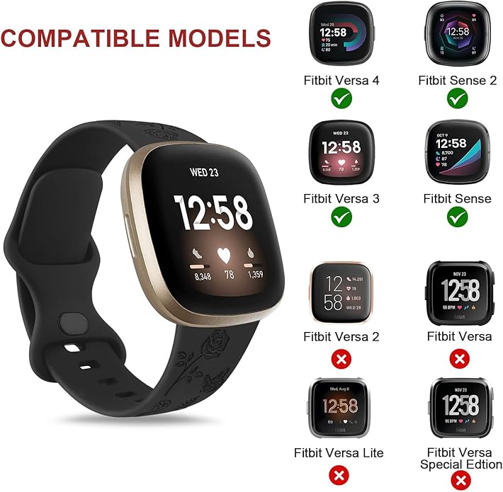 AK Floral Engraved Band Compatible with Fitbit Sense 2 / Sense Bands/Fitbit Versa 4 / Versa 3 Bands Women Men, Soft Sport Replacement Wristbands for Fitbit Sense 2 / Sense/Versa 4 / Versa 3 Smart Watch