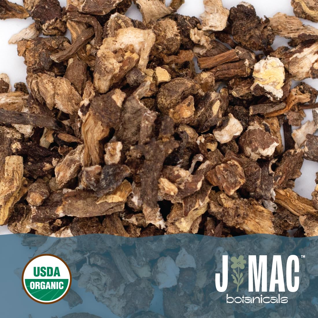J Mac Botanicals Organic Dandelion Root (8 oz) unroasted, herb for tea and other infusions, Packaged in the USA, Certified USDA Organic