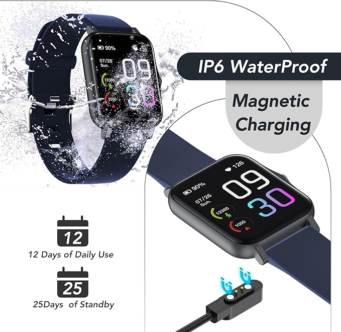 Smart Watch for Men and Women,IP68 Waterproof Fitness Tracker with Heart Rate and Sleep Monitor, Blood Pressure Blood Oxygen Tracking Smartwatch Compatible with Android iPhone iOS Phones