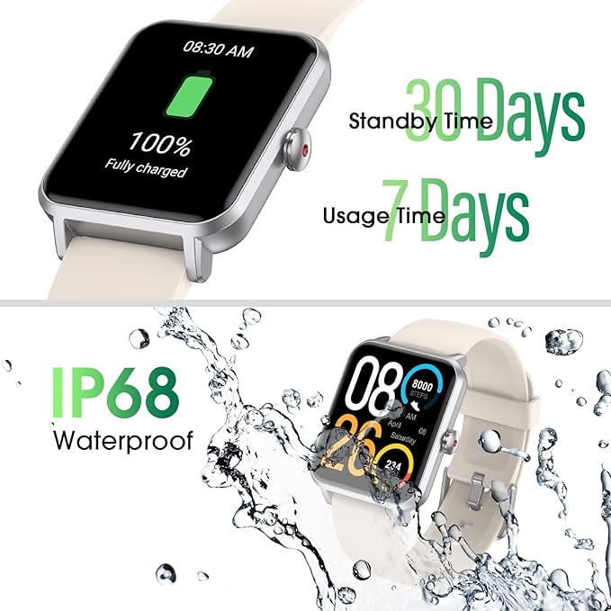 Smart Watch (Answer/Make Call) for Women Men, Fitness Tracker with Heart Rate, Blood Oxygen, Sleep Tracker, IP68 Waterproof Fitness Watch Step Calorie Counter Pedometer Compatible iPhone & Android