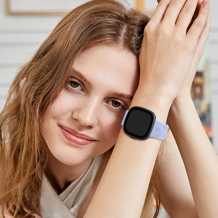 AK Floral Engraved Band Compatible with Fitbit Sense 2 / Sense Bands/Fitbit Versa 4 / Versa 3 Bands Women Men, Soft Sport Replacement Wristbands for Fitbit Sense 2 / Sense/Versa 4 / Versa 3 Smart Watch