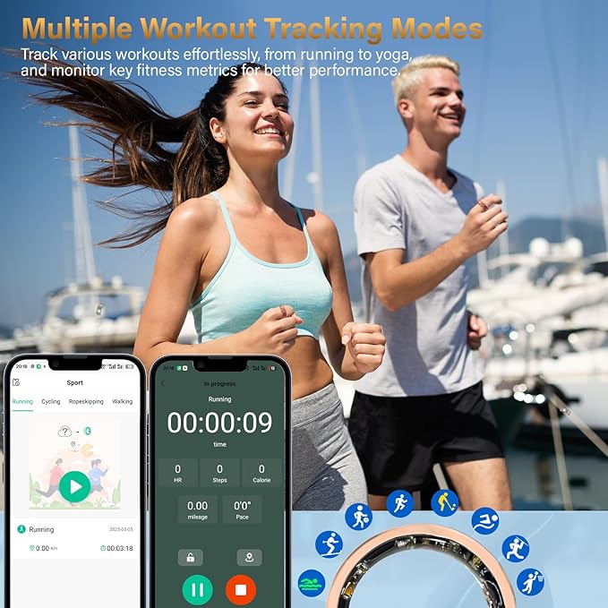 Smart Fitness Ring for Men & Women – Health & Activity Tracker with Heart Rate, Sleep Monitoring, Blood Oxygen, Motion Tracking, and Remote Camera Control, Waterproof & No Subscription Required