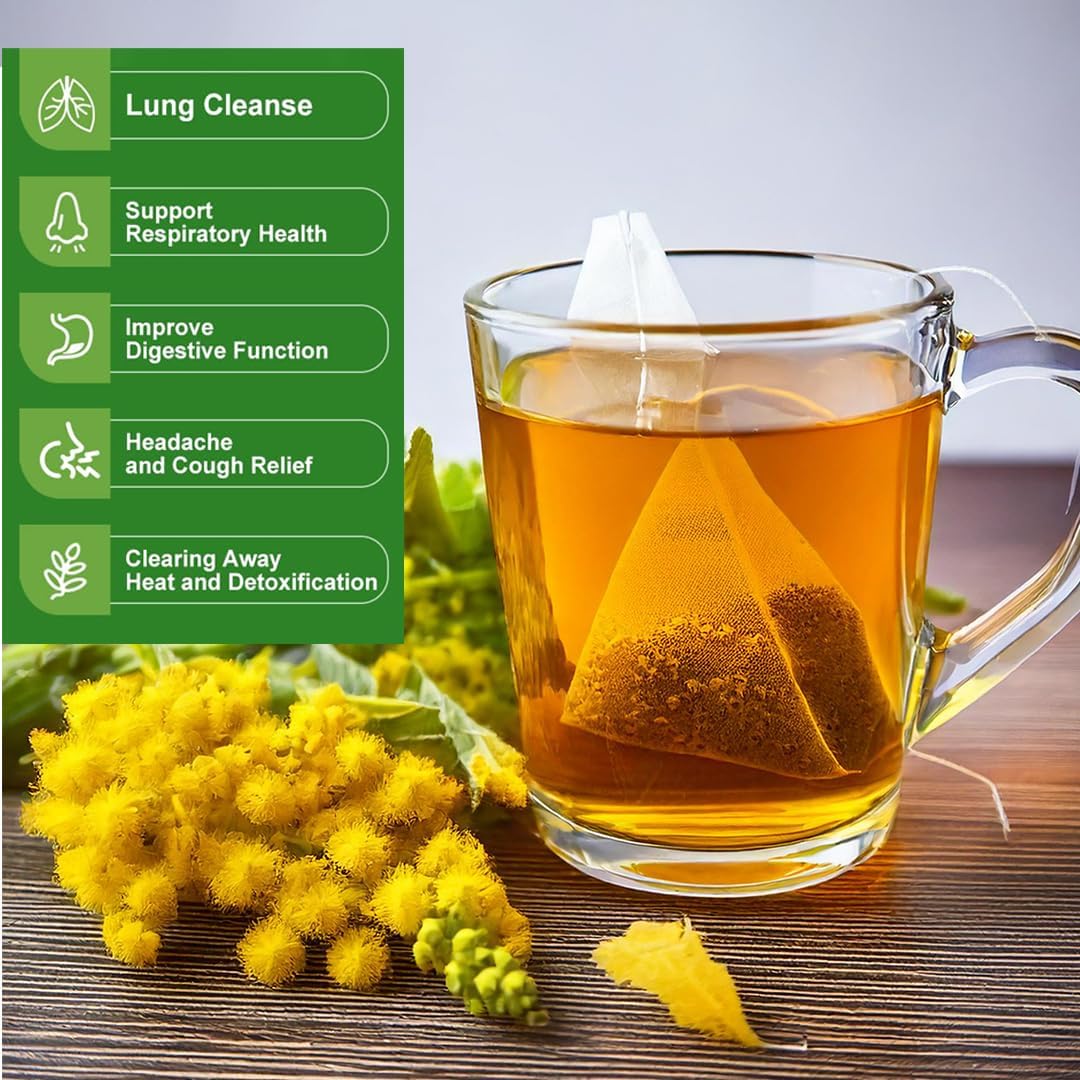 BLUE TEA - Mullein Tea - 30 Count - Pyramid Plant Based Tea Bag | LUNGS DETOX - FOR RESPIRATORY SUPPORT | Herbal Tea - Caffeine Free - Leaf Based - Non-Bitter - Vegan | Ziplock Pack