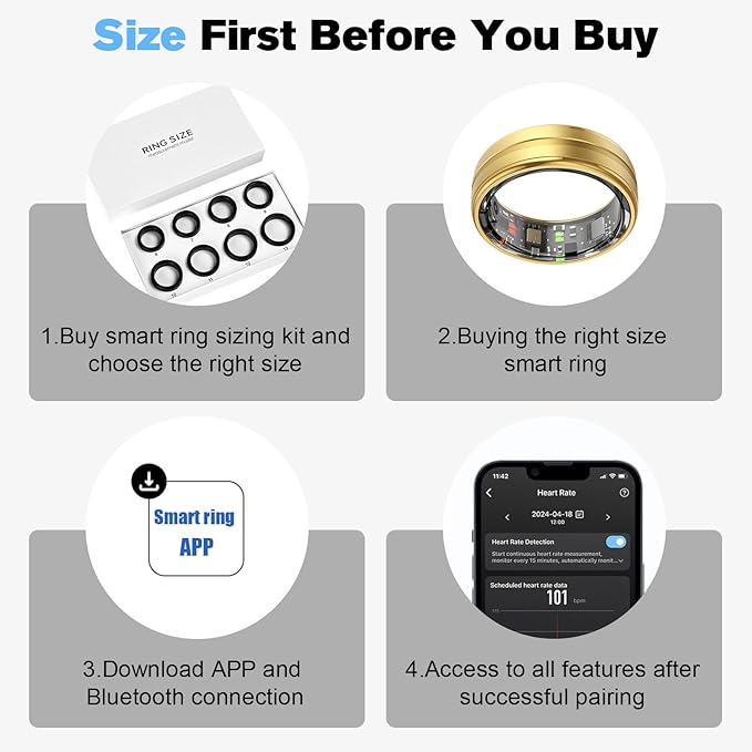 Smart Ring Health Tracker for Men/Women,Fitness Ring Sleep Tracker,Fast Charging for Long-Lasting Use,for Pedometer Exercise,Monitor Sleep, Heart Rate, Stress,Waterproof (Gold, 9)