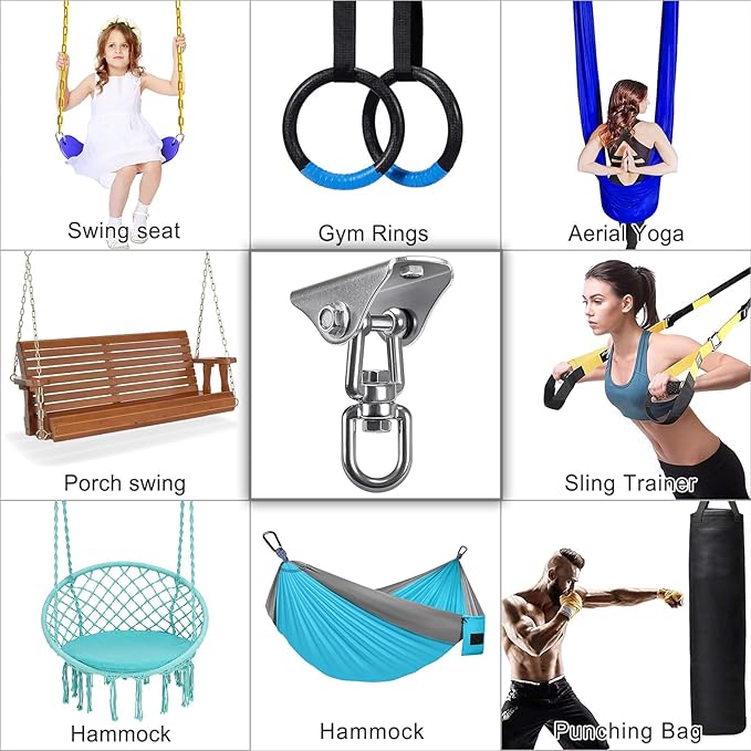 SELEWARE Stainless Steel Swing Hangers Heavy Duty Ceiling Swing Mounts Free Swivel Swing Hooks Swing Hardware Kits for Yoga Swing Hammock Chair Porch Swing Sets Heavy Bag 1000 LB Capacity Each 2 Pack