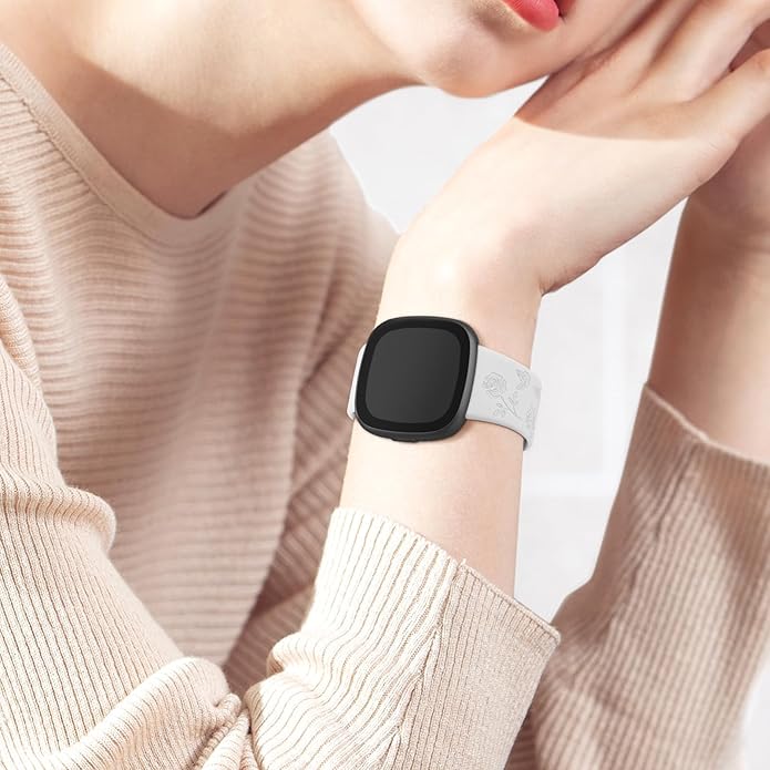 AK Floral Engraved Band Compatible with Fitbit Sense 2 / Sense Bands/Fitbit Versa 4 / Versa 3 Bands Women Men, Soft Sport Replacement Wristbands for Fitbit Sense 2 / Sense/Versa 4 / Versa 3 Smart Watch