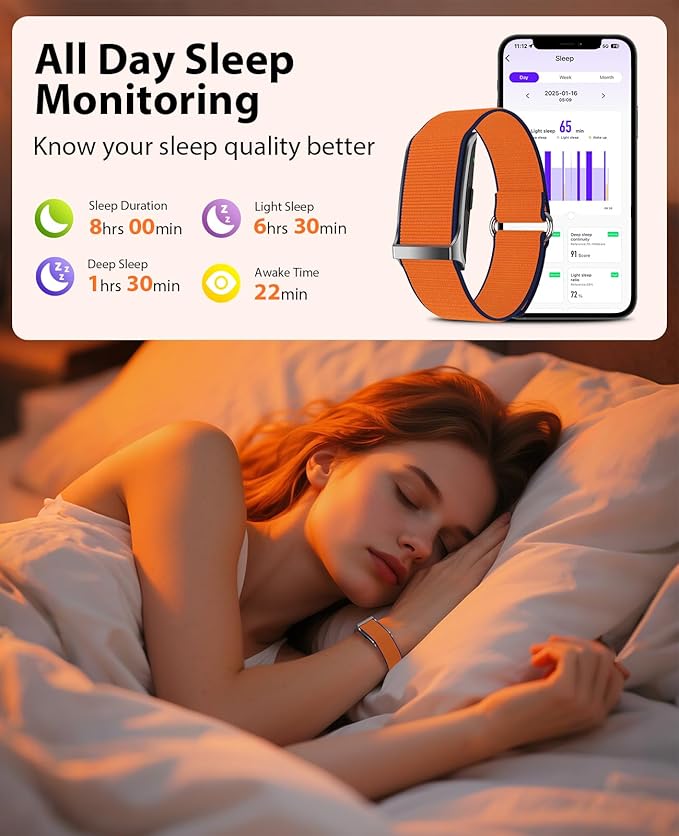 Smart Bracelet, Wearable Activity & Fitness Tracker Band, 24H Sleep Tracker, All-Day Continuous Heart Rate Blood Pressure Stress HRV Monitor, 120+ Sport Modes Smart Wristband with 2 Bands, Free APP