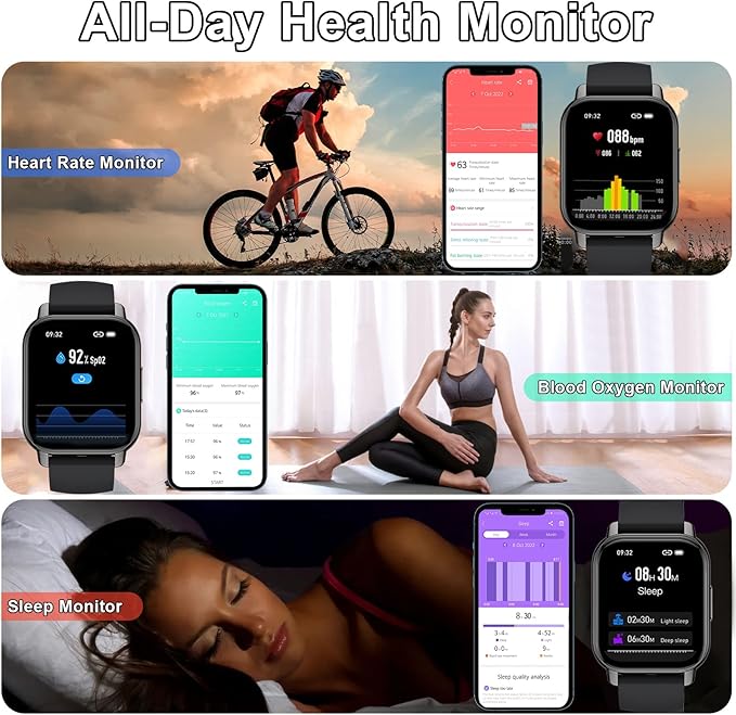 Smart Watch,1.85''HD Fitness Tracker Sport Smart Watches for Women Men with Call Heart Rate Blood Oxygen Sleep Track Step Counter 24 Sport Modes Smartwatch Waterproof Fitness Watch Android iOS
