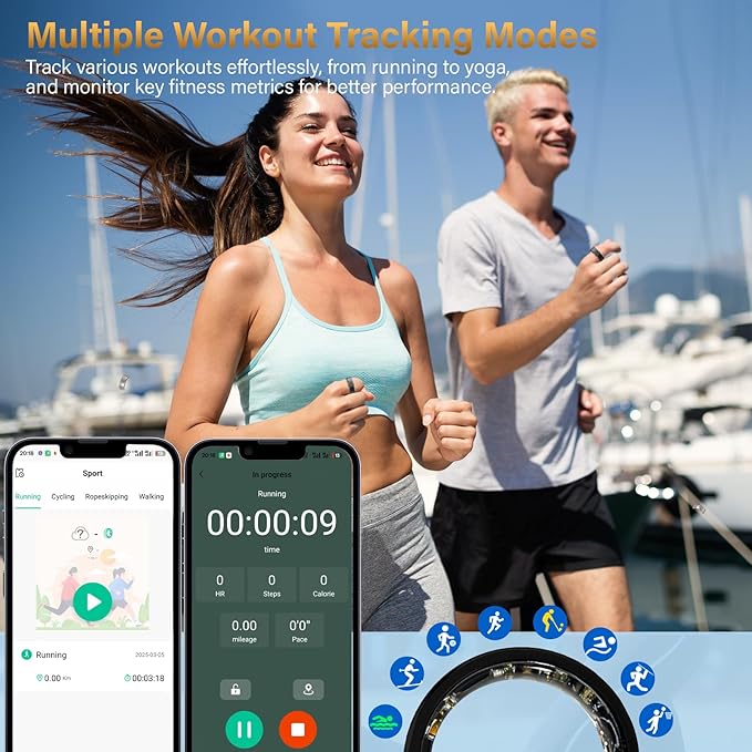 Smart Fitness Ring for Men & Women – Health & Activity Tracker with Heart Rate, Sleep Monitoring, Blood Oxygen, Motion Tracking, and Remote Camera Control, Waterproof & No Subscription Required