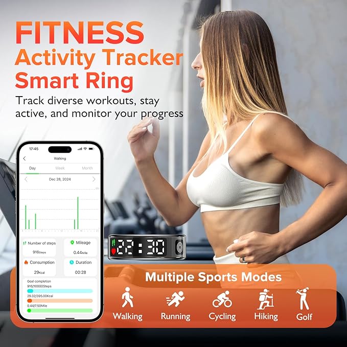 Smart Ring for Women Men with LED Display Screen & Touch Button, IP68 Waterproof Health Ring, Bluetooth Connection Health Tracker Ring Tracks Sport Activities/Heart Rate/Blood Oxygen/Sleep/Steps